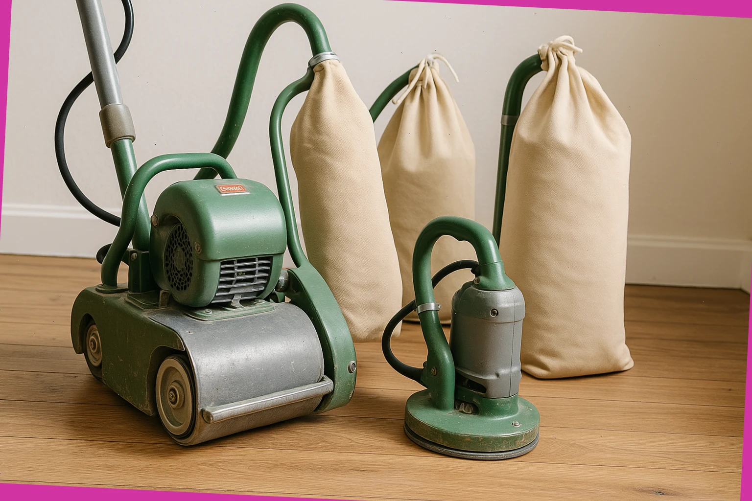 Floor sander with edging sander and dust bags ready to use